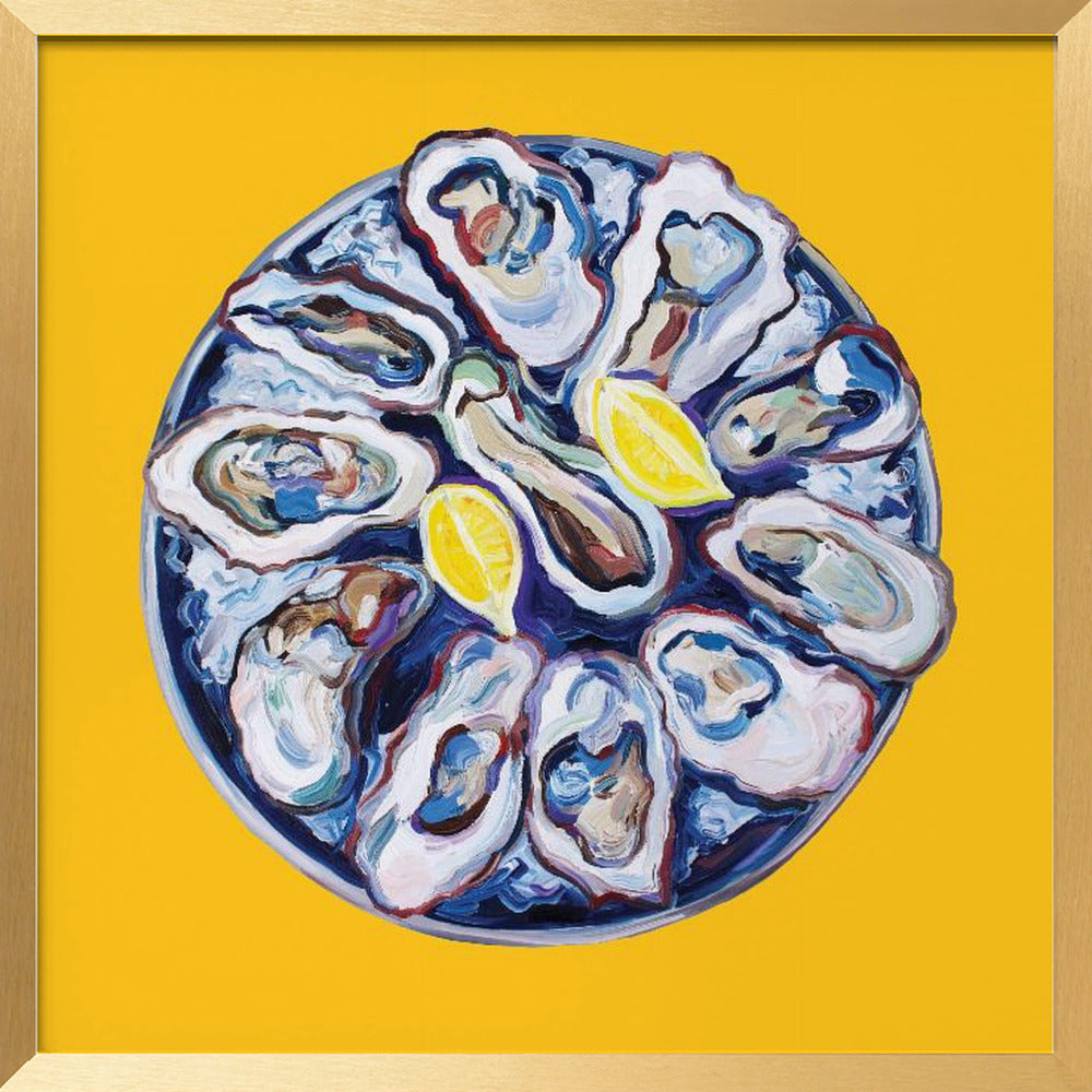 Oysters On a Plate Yellow Poster