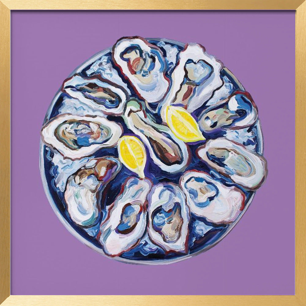 Oysters On a Plate Purple Poster