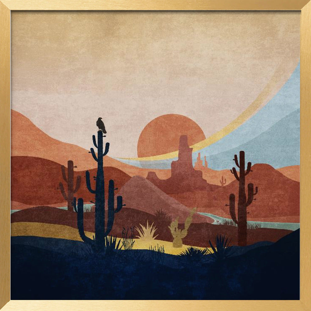 Blue Western Cactus 01 Poster