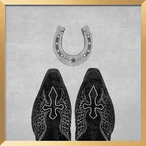 Bw Cowboy Boots and Horseshoe Poster