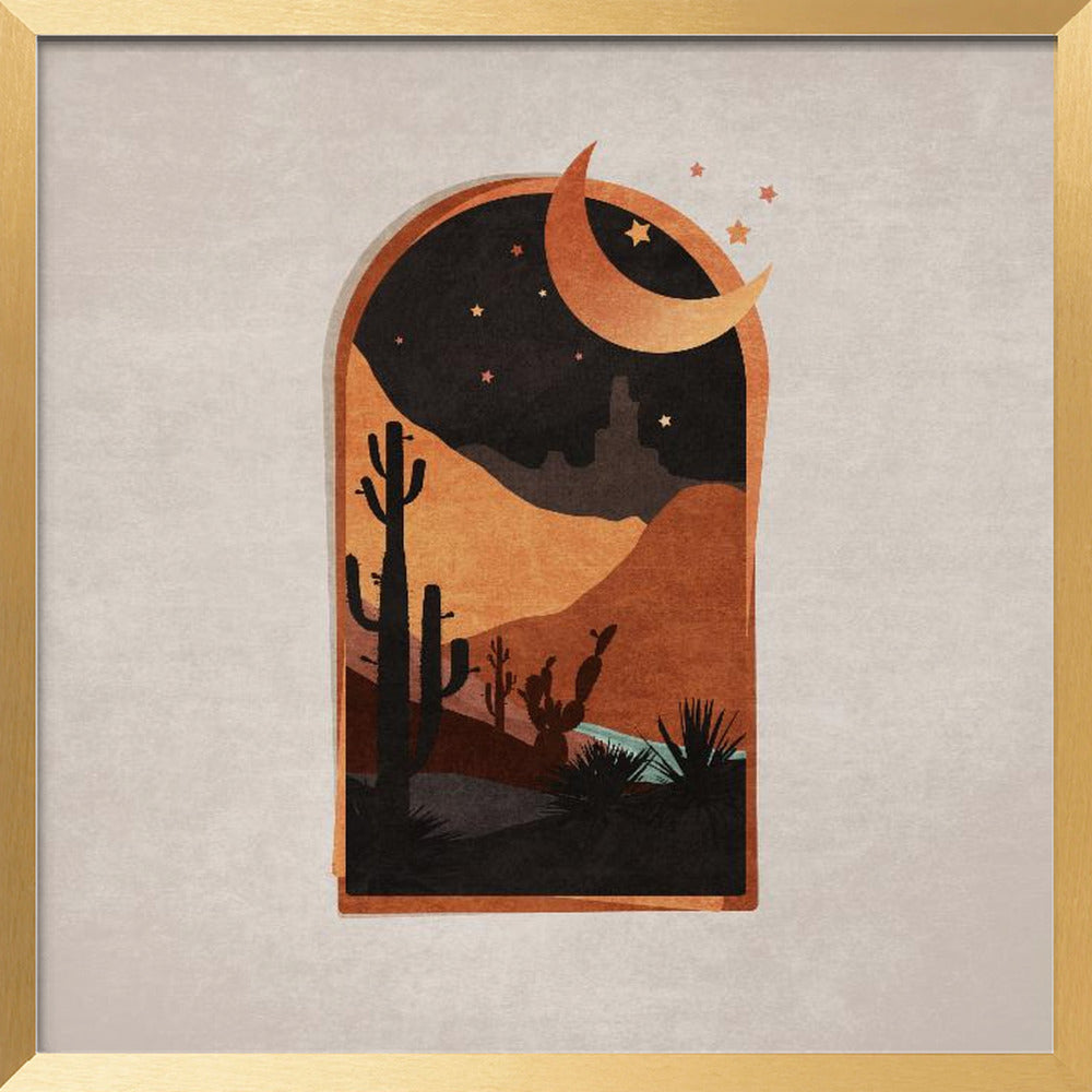 Window Desert Night and Moon Poster