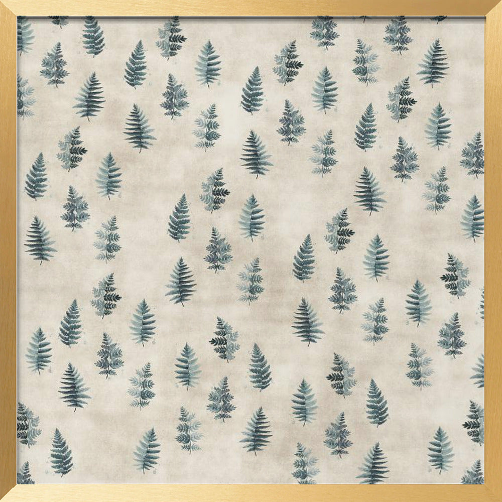 Teal watercolor ferns placed pattern Poster