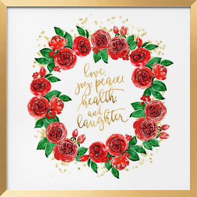 Holiday wishes wreath of red English roses Poster