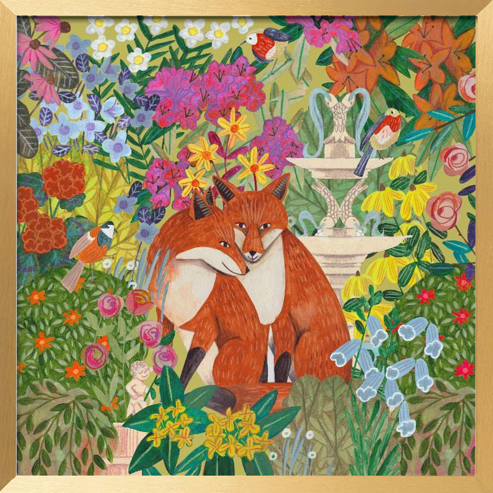 Foxes in the Garden Poster