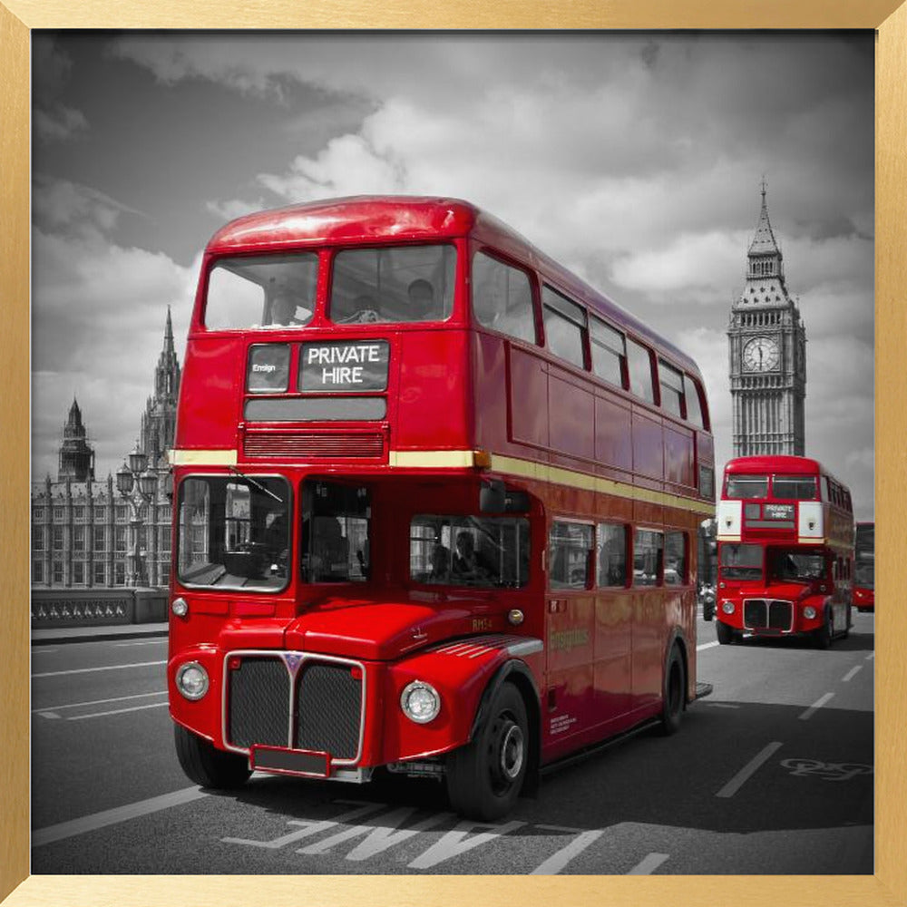 LONDON Red Buses on Westminster Bridge Poster