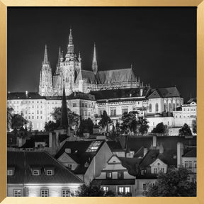 Prague Castle and St. Vitus Cathedral by night - Monochrome Poster