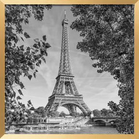 PARIS Eiffel Tower &amp; River Seine - Monochrome Poster