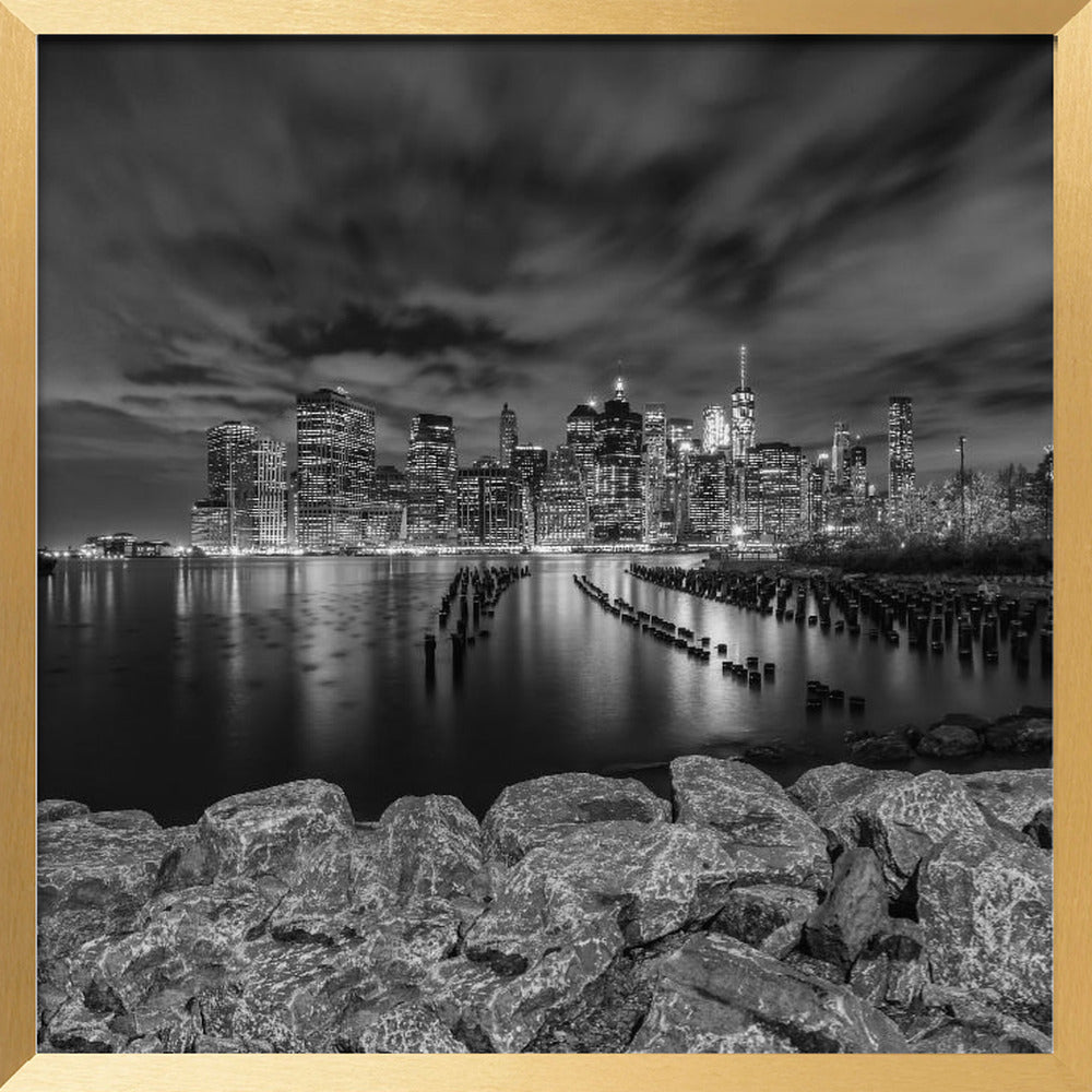 MANHATTAN SKYLINE Evening Atmosphere in New York City - Monochrome Poster