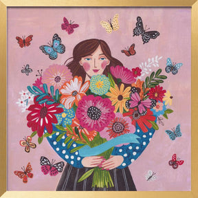 Woman with flower bouquet Poster