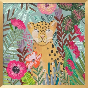 Leopard in floral jungle Poster