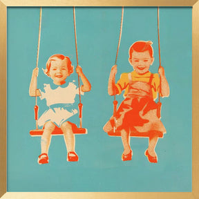 Two Little Girls On Swings Poster