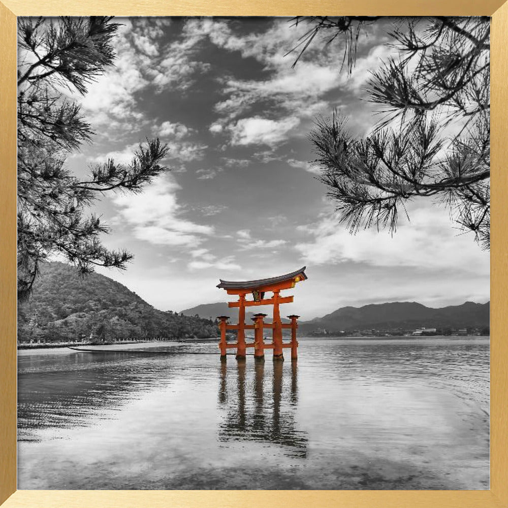 Vermilion torii of the Itsukushima Shrine on Miyajima - colorkey Poster