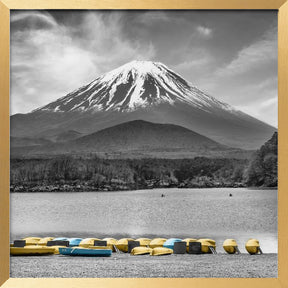 Charming Lake Shoji with majestic Mount Fuji - colorkey Poster