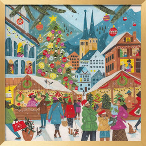 Christmas Market in Mountain Village Poster