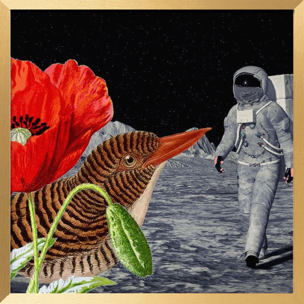 Bird On the Moon Astronaut - Collage Poster