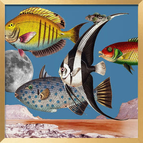 Fish World Blue - Digital Collage Poster