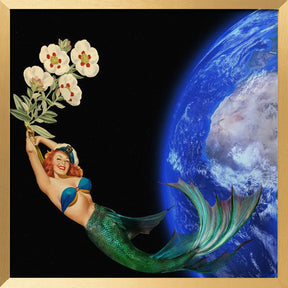 Swimming Away - Surreal Collage - Mermaid on Space Poster