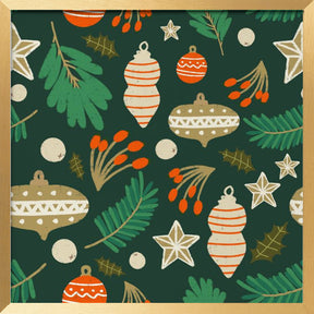 Christmas Baubles and Winter Foliage Green Poster