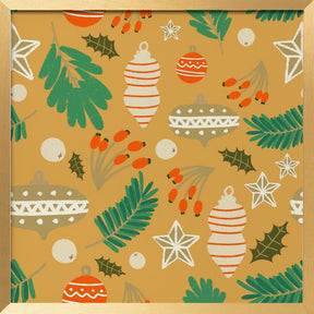 Christmas Baubles and Winter Foliage Yellow Poster