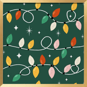 Holiday Christmas Lights Minimal Retro Bold Green Poster