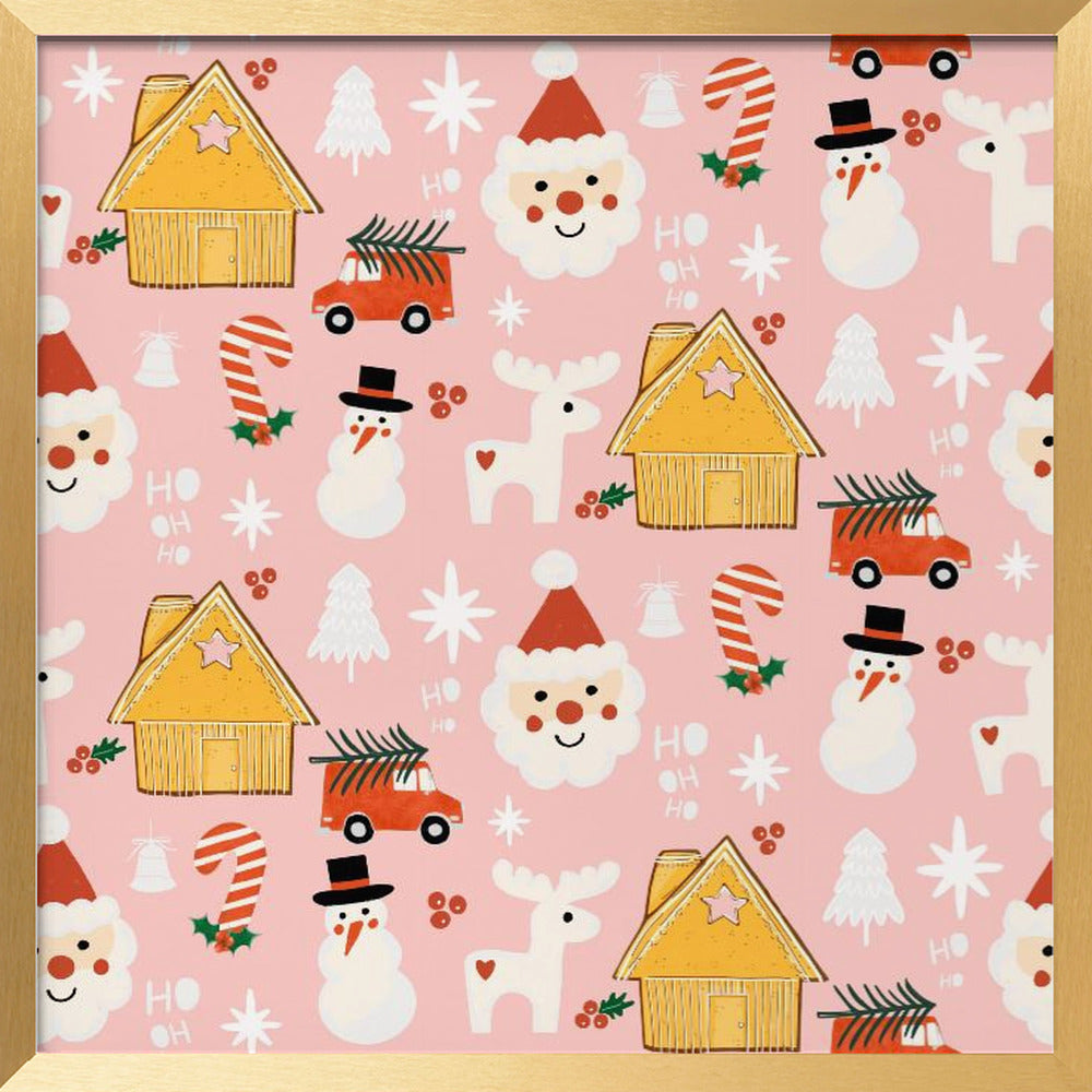 Holiday Christmas Santa Workshop Minimal Retro Pink Poster