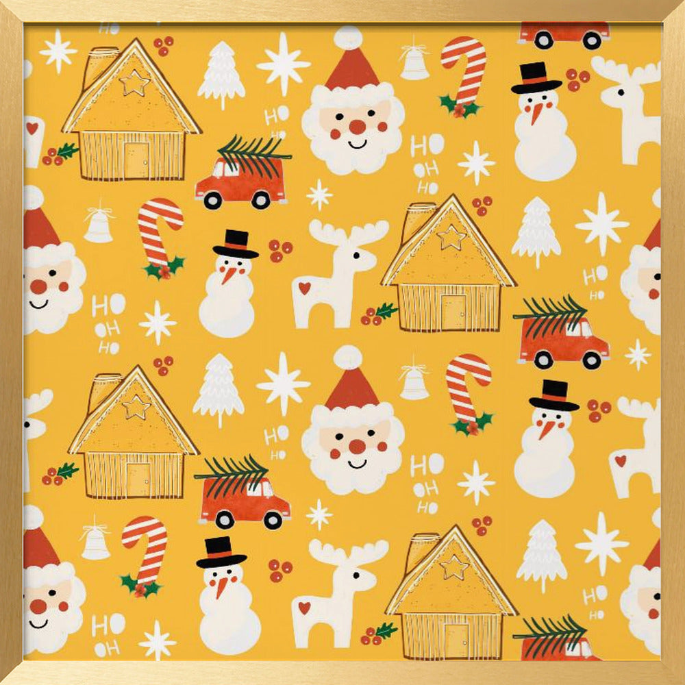 Holiday Christmas Santa Workshop Minimal Retro Yellow Poster