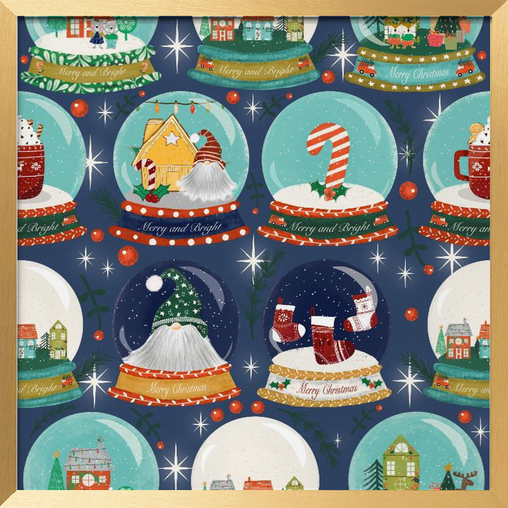 Christmas Snow Globe Navy Blue Poster