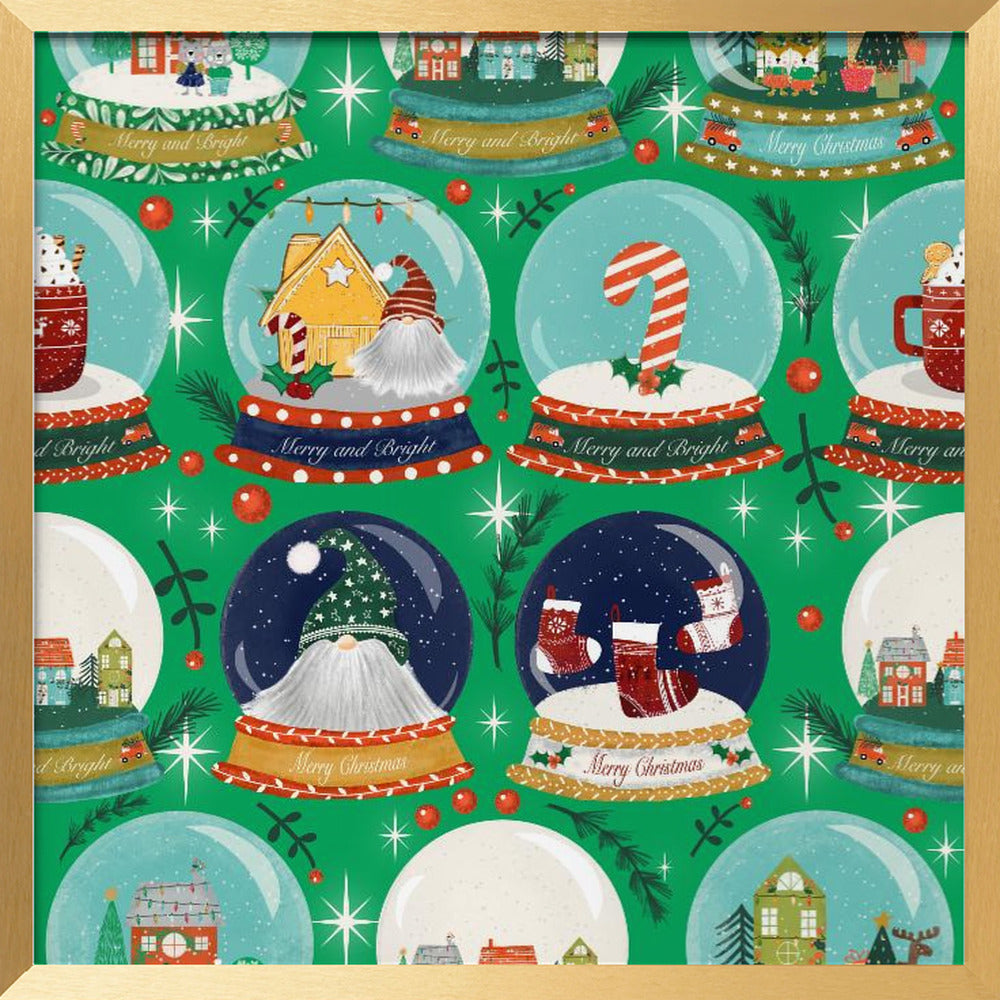 Christmas Snow Globe Green Poster