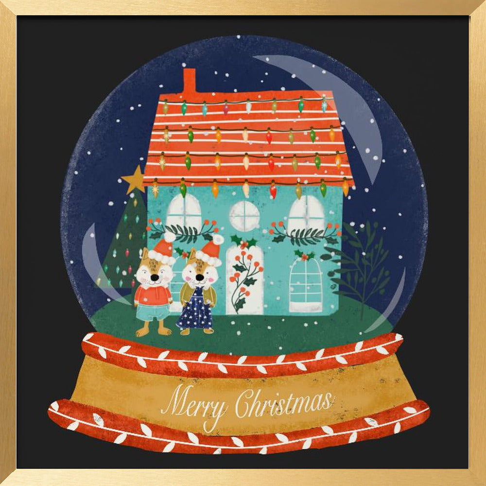 Christmas Snow Globe Village with Fox Family  - Merry Christmas Poster