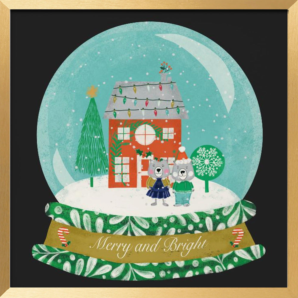 Christmas Snow Globe Village with Bear Family  - Merry and Bright Poster