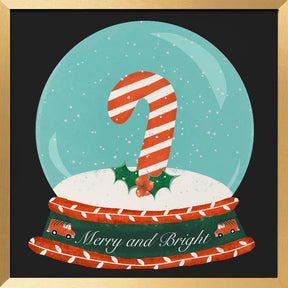 Christmas Candy Cane Snow Globe - Merry and Bright Poster