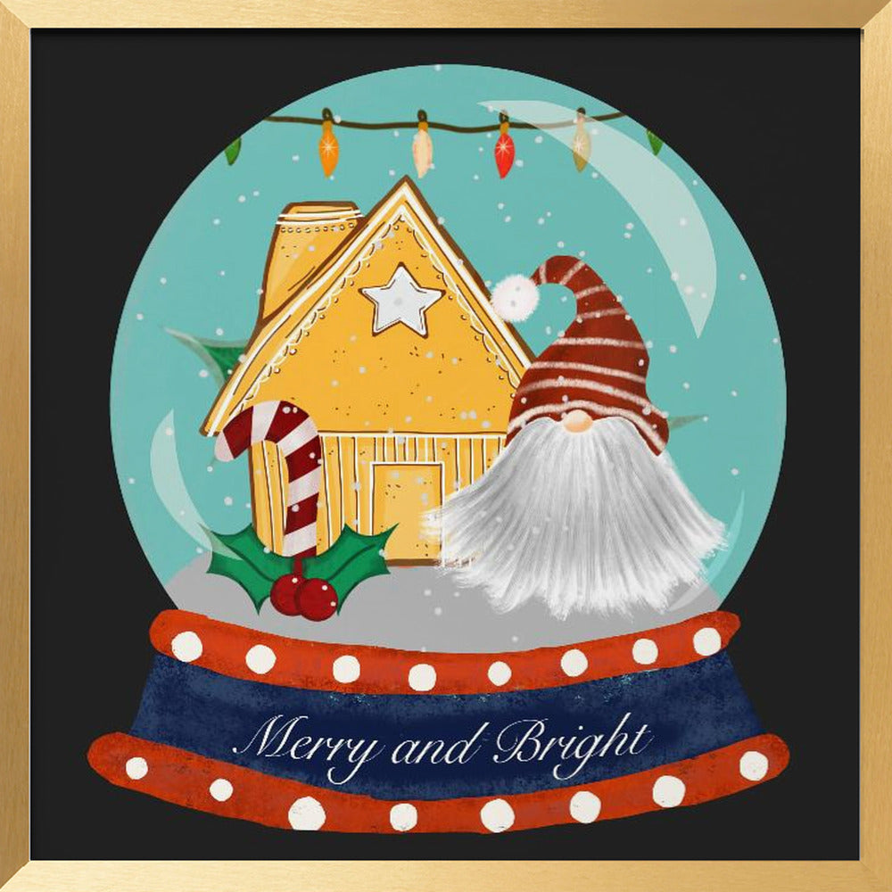 Santa Gnome Snow Globe - Merry and Bright Poster