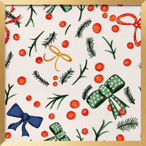 Moody Yuletide Holiday Bows and Berries Beige Poster