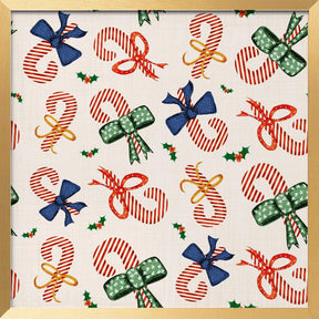 Preppy Festive Candy Cane &amp; Bows Beige Poster