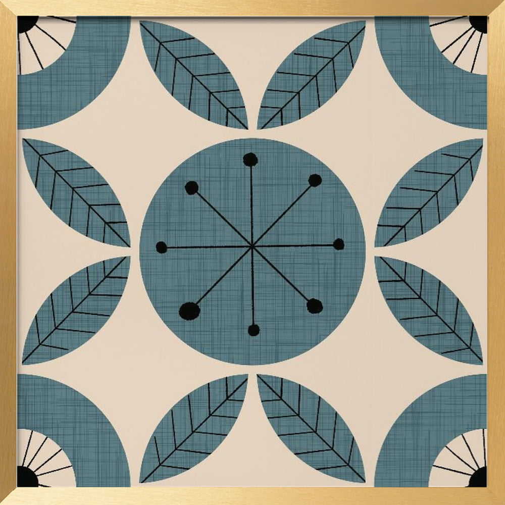 Atomic Floral Botanic Dots Slate Teal Mid Century Modern Poster