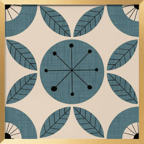 Atomic Floral Botanic Dots Slate Teal Mid Century Modern Poster