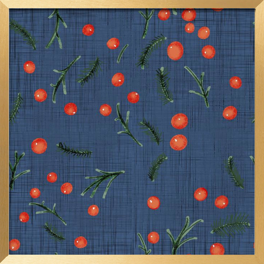 Holiday Branches &amp; Berries Blue Poster