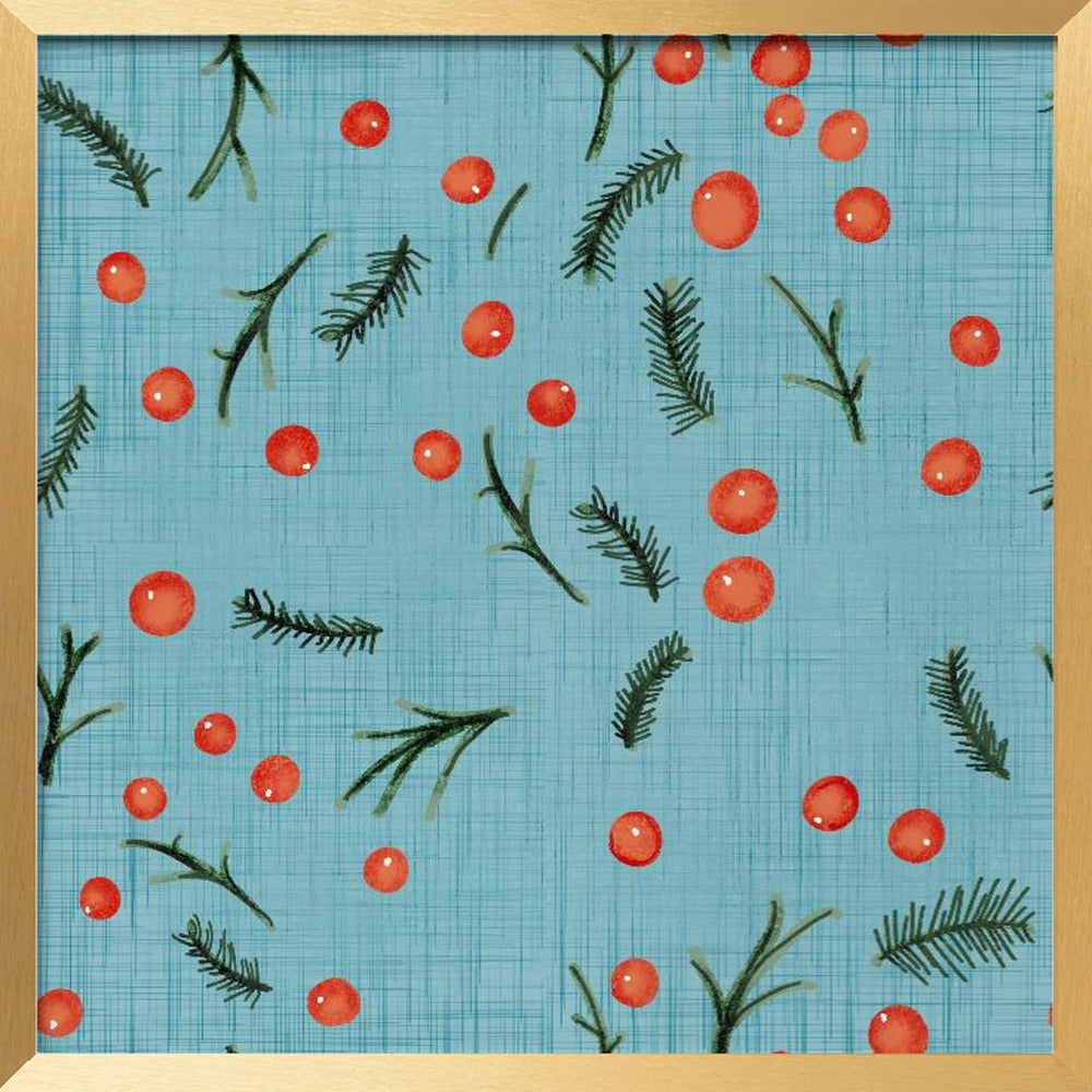 Holiday Branches &amp; Berries Baby Blue Poster