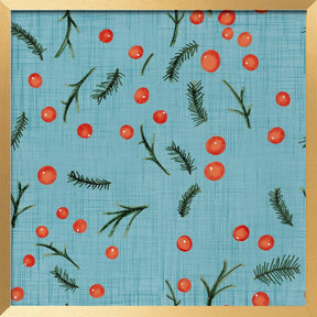 Holiday Branches &amp; Berries Baby Blue Poster