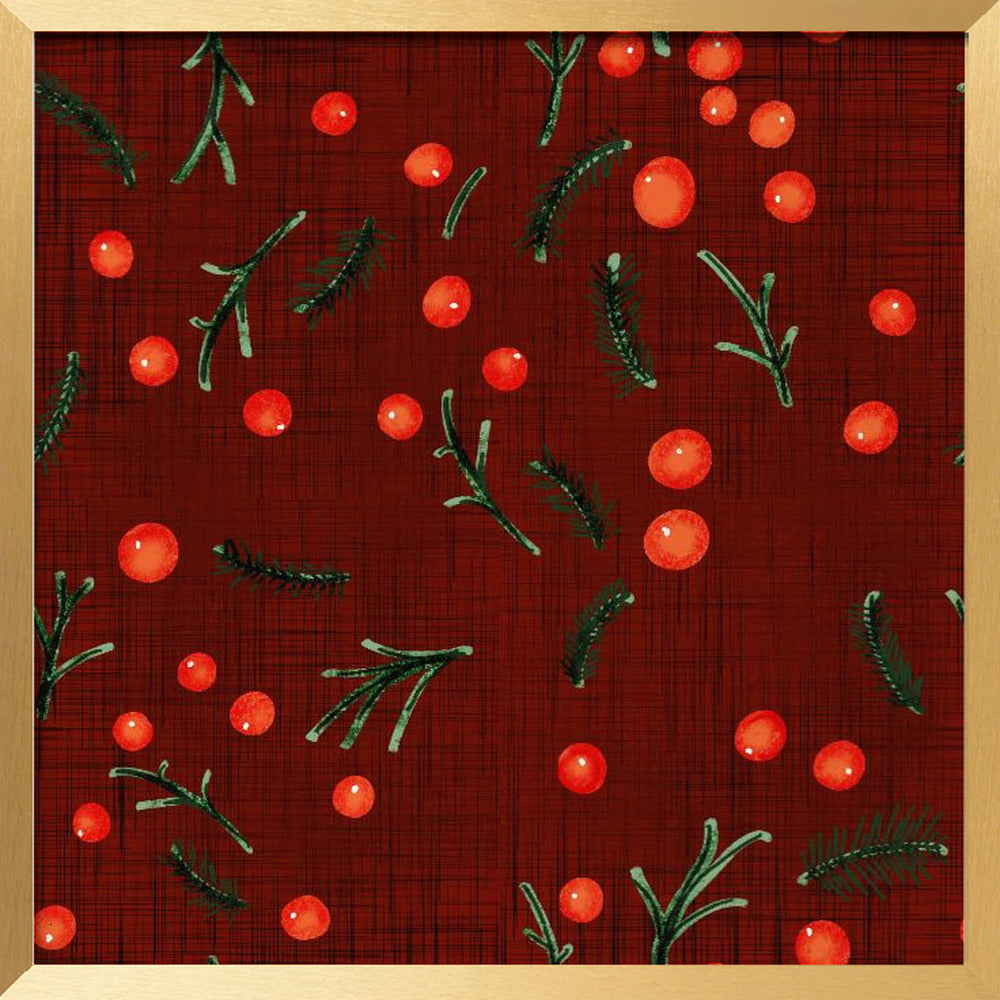 Holiday Branches &amp; Berries Burgundy Poster