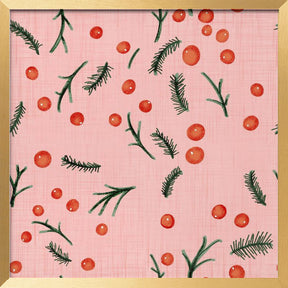 Holiday Branches &amp; Berries Pink Poster