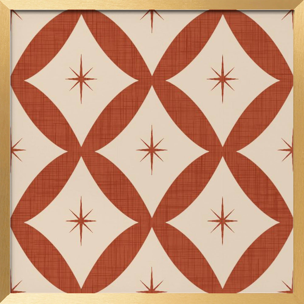 Atomic Star   Mid Century Starburst Rust Red Poster