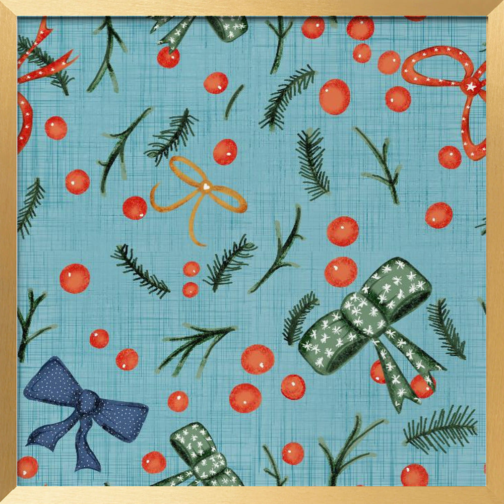 Moody Yuletide Holiday Bows and Berries Baby Blue Poster