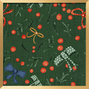 Moody Yuletide Holiday Bows and Berries Green Poster