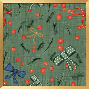 Moody Yuletide Holiday Bows and Berries Sage Poster