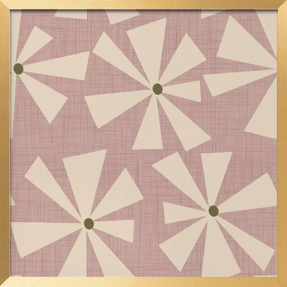 Geometric Floral Burst - Mid Century Flowers Mauve Poster