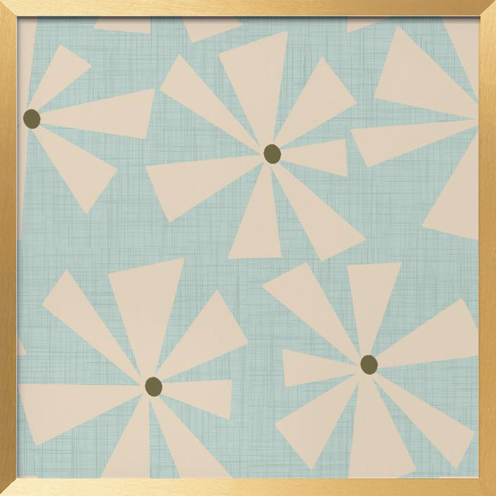 Geometric Floral Burst - Mid Century Flowers Baby Blue Poster