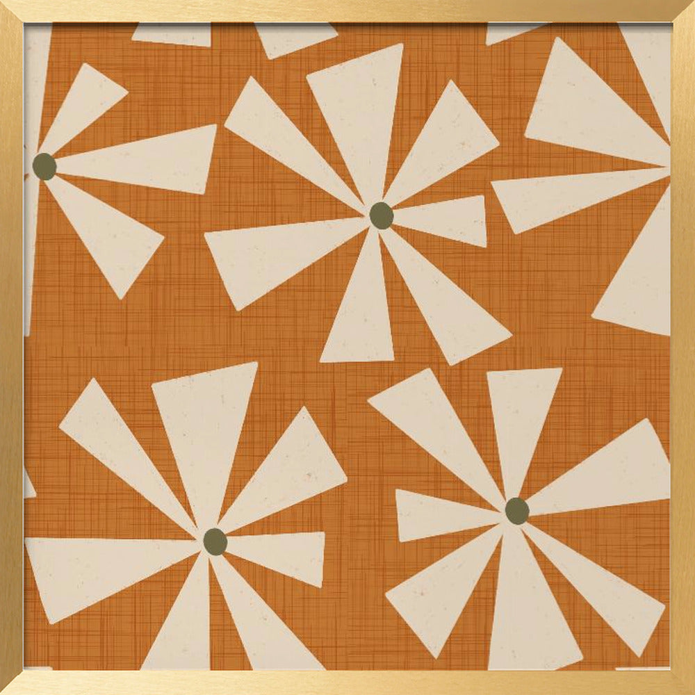 Geometric Floral Burst - Mid Century Flowers Ocher Poster