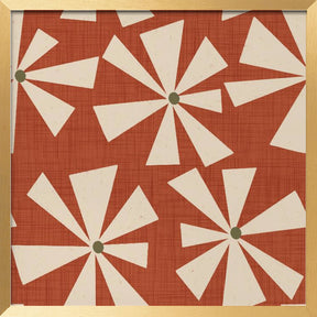 Geometric Floral Burst - Mid Century Flowers Rust Red Poster