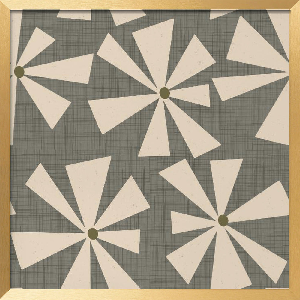 Geometric Floral Burst - Mid Century Flowers Taupe Poster